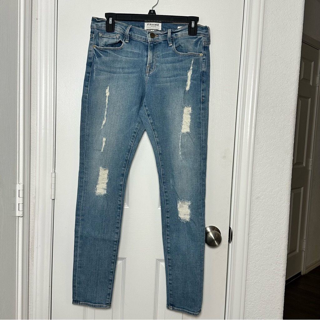 Frame Denim La Garcon In Beek Street Women's Blue Distressed Jeans Sz 26